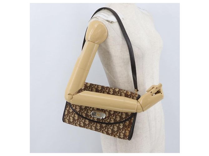 Borsa a Spalla in Tela Trotter Christian Dior Marrone Oro Auth BSZ029 D'oro - vista 20