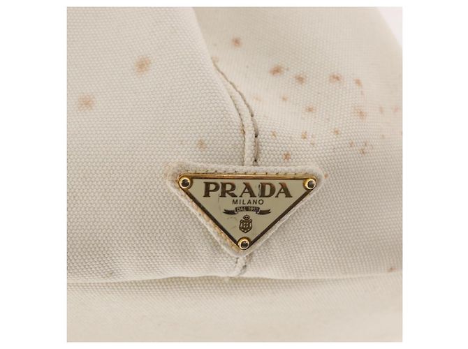 PRADA Canapa MM Borsa a Mano Denim Bianco Oro Auth BSZ344 D'oro - vista 10