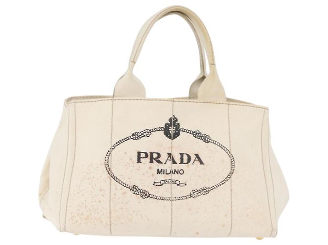 PRADA Canapa MM Borsa a Mano Denim Bianco Oro Auth BSZ344 D'oro - vista 13