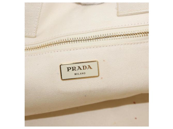 PRADA Canapa MM Borsa a Mano Denim Bianco Oro Auth BSZ344 D'oro - vista 17