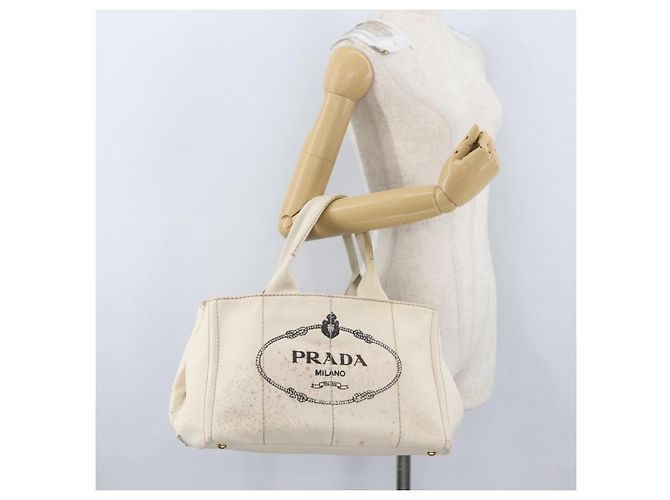 PRADA Canapa MM Borsa a Mano Denim Bianco Oro Auth BSZ344 D'oro - vista 24