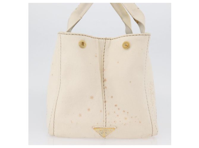 PRADA Canapa MM Borsa a Mano Denim Bianco Oro Auth BSZ344 D'oro - vista 4