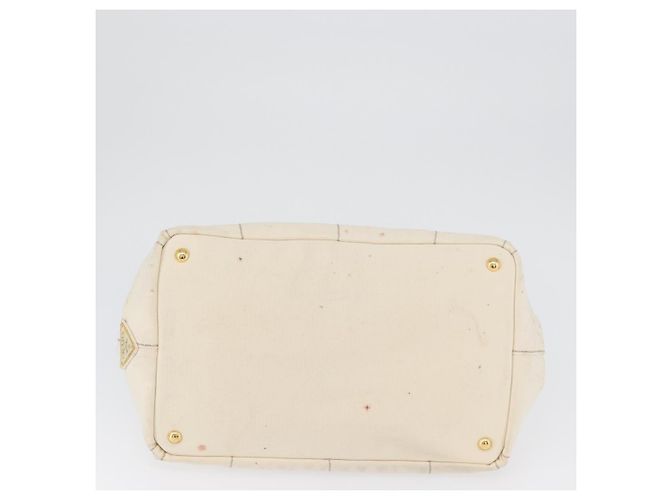 PRADA Canapa MM Borsa a Mano Denim Bianco Oro Auth BSZ344 D'oro - vista 5