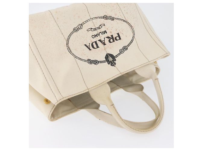 PRADA Canapa MM Borsa a Mano Denim Bianco Oro Auth BSZ344 D'oro - vista 6