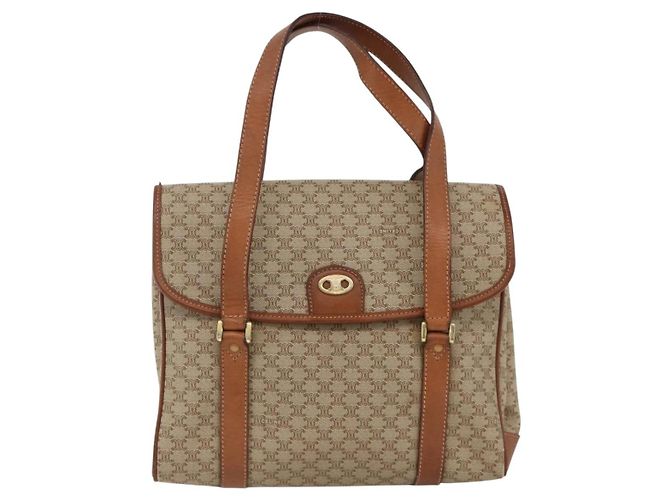 Céline Borsa a mano in tela Macadam CELINE PVC beige oro Auth ka3048 D'oro - vista 13