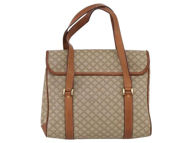 Céline Borsa a mano in tela Macadam CELINE PVC beige oro Auth ka3048 D'oro - vista 2