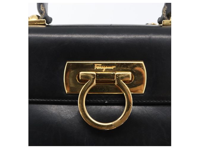 Borsa a mano in pelle Gancini Salvatore Ferragamo 2 in 1 Nero Oro Auth ARZ416 - vista 18