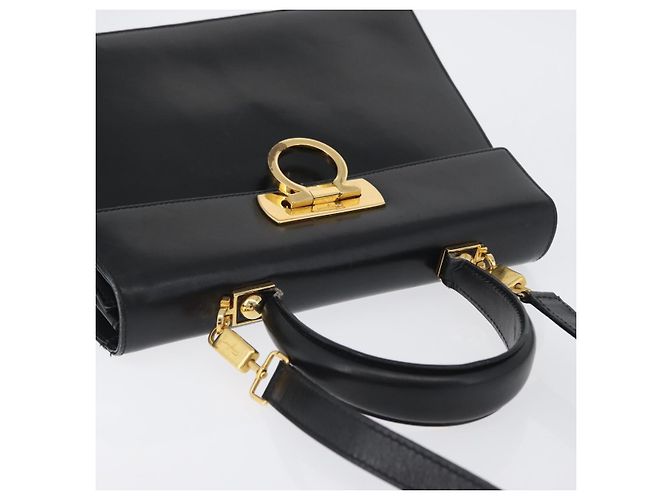 Borsa a mano in pelle Gancini Salvatore Ferragamo 2 in 1 Nero Oro Auth ARZ416 - vista 6