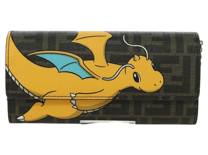 FENDI xFRGMTxPOKMON Portafoglio a Catena in Tela Zucca Drago Nero Auth 167109SM - vista 13