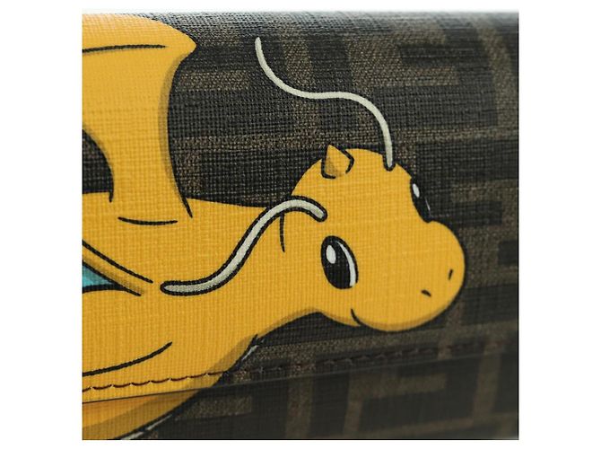 FENDI xFRGMTxPOKMON Portafoglio a Catena in Tela Zucca Drago Nero Auth 167109SM - vista 19
