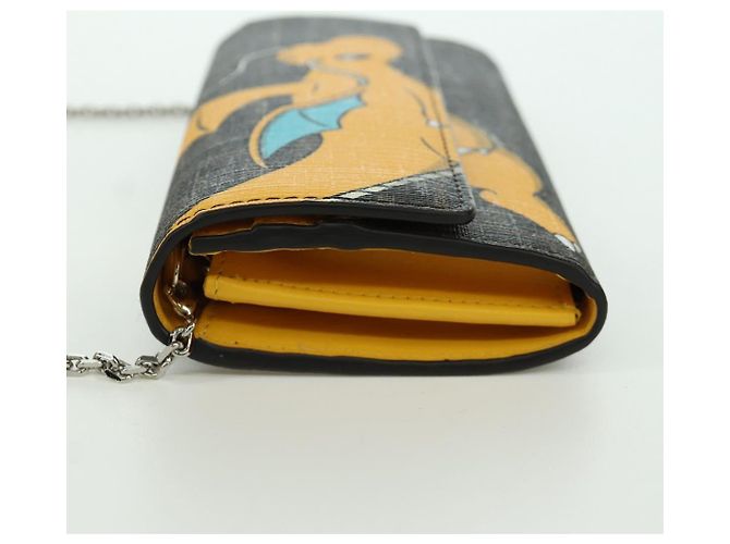 FENDI xFRGMTxPOKMON Portafoglio a Catena in Tela Zucca Drago Nero Auth 167109SM - vista 3