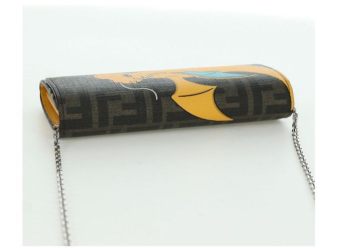 FENDI xFRGMTxPOKMON Portafoglio a Catena in Tela Zucca Drago Nero Auth 167109SM - vista 6