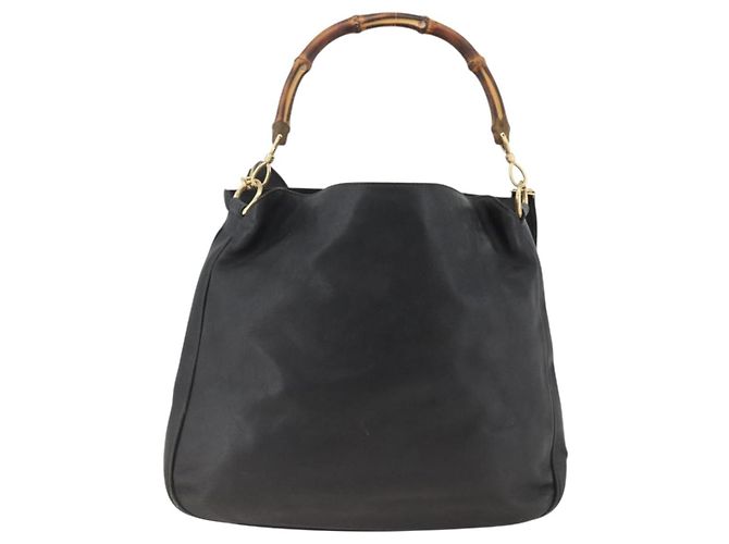 Borsa a Spalla in Pelle Gucci Bamboo 2way Nera Oro 001 1577 Auth ep13782 Nero D'oro - vista 2