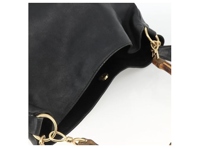 Borsa a Spalla in Pelle Gucci Bamboo 2way Nera Oro 001 1577 Auth ep13782 Nero D'oro - vista 6