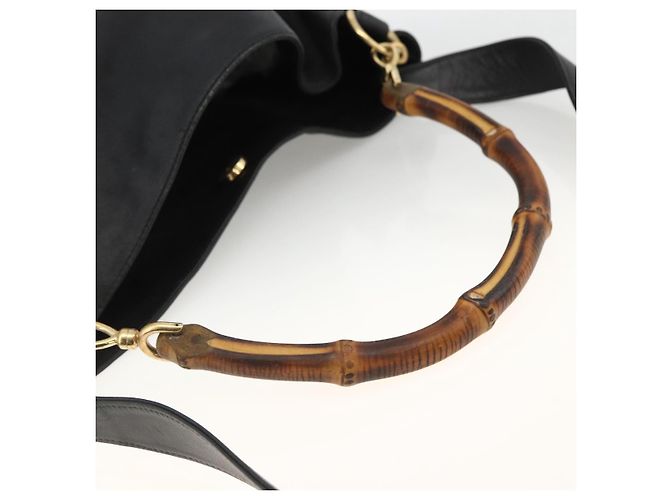 Borsa a Spalla in Pelle Gucci Bamboo 2way Nera Oro 001 1577 Auth ep13782 Nero D'oro - vista 7