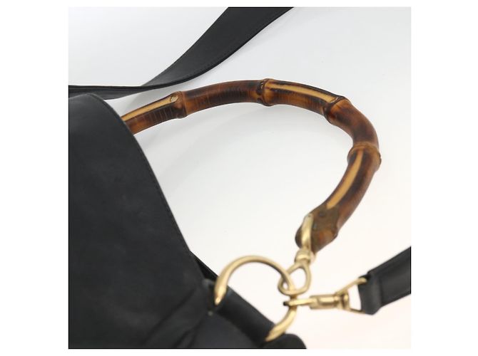 Borsa a Spalla in Pelle Gucci Bamboo 2way Nera Oro 001 1577 Auth ep13782 Nero D'oro - vista 8