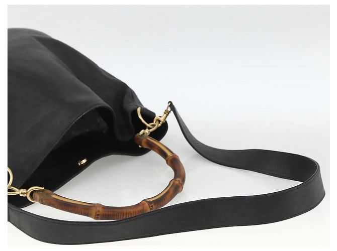 Borsa a Spalla in Pelle Gucci Bamboo 2way Nera Oro 001 1577 Auth ep13782 Nero D'oro - vista 9