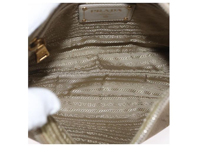 Borsa a Spalla PRADA in Tela Pelle Beige Oro Auth 174479 D'oro - vista 11