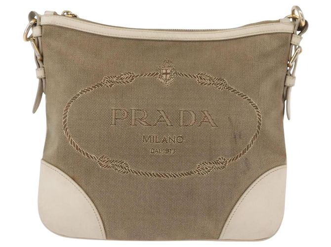 Borsa a Spalla PRADA in Tela Pelle Beige Oro Auth 174479 D'oro - vista 13