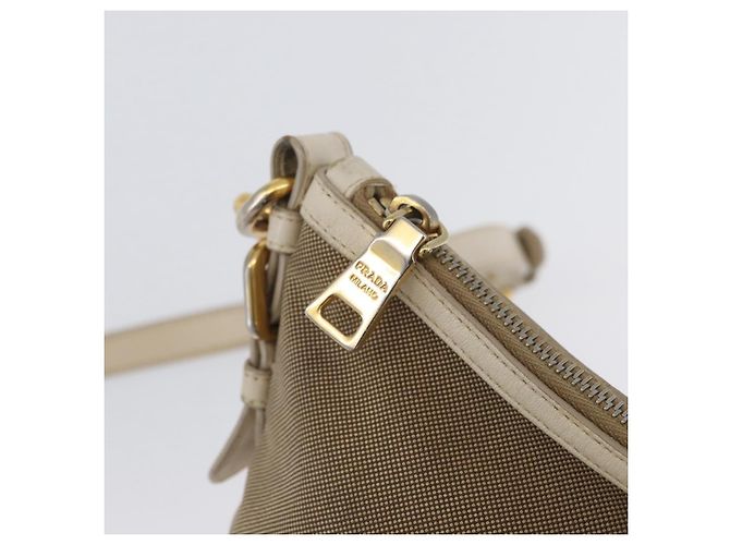 Borsa a Spalla PRADA in Tela Pelle Beige Oro Auth 174479 D'oro - vista 19