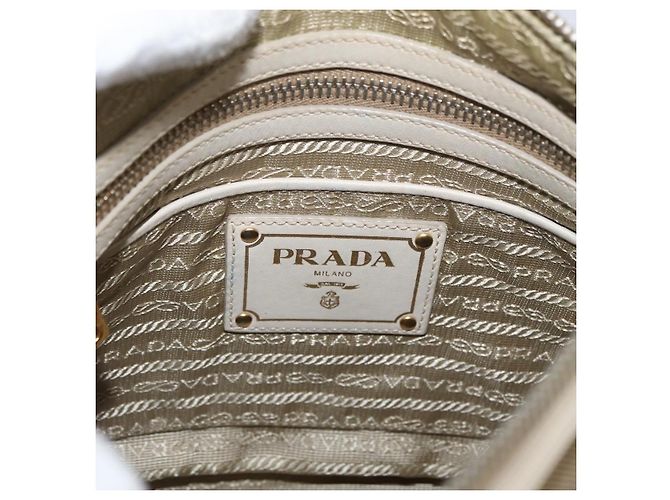 Borsa a Spalla PRADA in Tela Pelle Beige Oro Auth 174479 D'oro - vista 20
