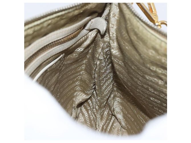 Borsa a Spalla PRADA in Tela Pelle Beige Oro Auth 174479 D'oro - vista 21
