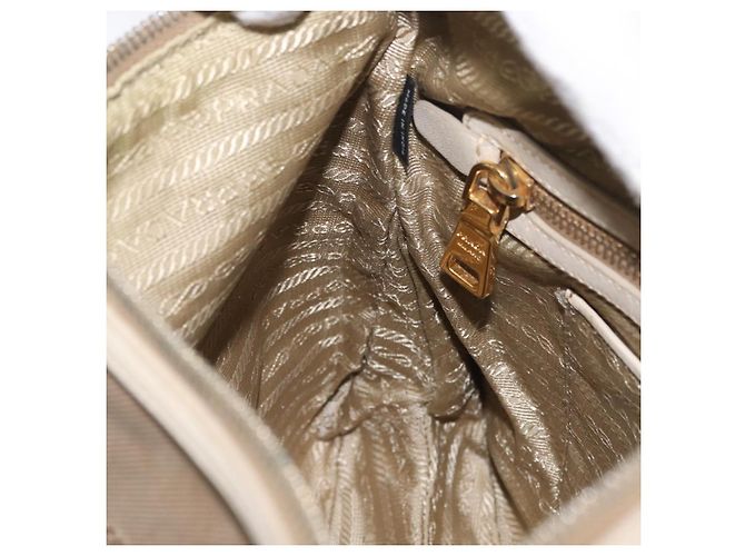 Borsa a Spalla PRADA in Tela Pelle Beige Oro Auth 174479 D'oro - vista 22