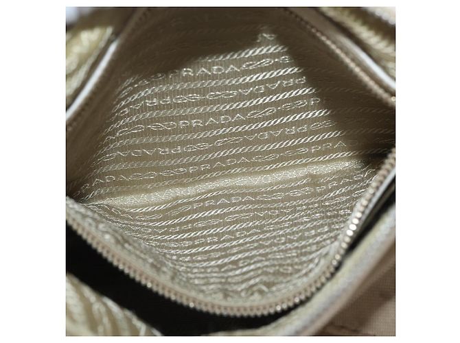 Borsa a Spalla PRADA in Tela Pelle Beige Oro Auth 174479 D'oro - vista 24