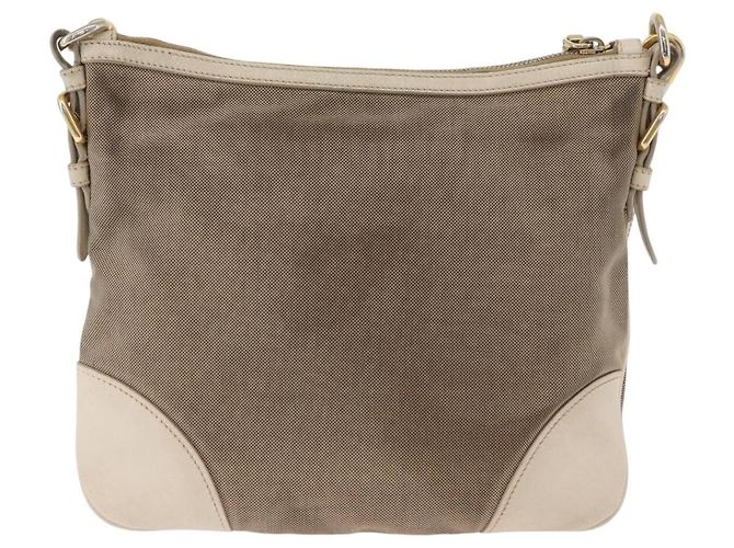 Borsa a Spalla PRADA in Tela Pelle Beige Oro Auth 174479 D'oro - vista 3