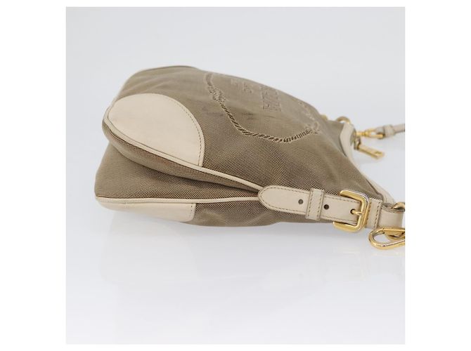 Borsa a Spalla PRADA in Tela Pelle Beige Oro Auth 174479 D'oro - vista 4