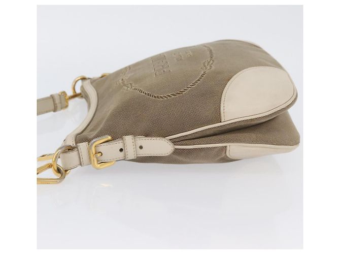 Borsa a Spalla PRADA in Tela Pelle Beige Oro Auth 174479 D'oro - vista 5