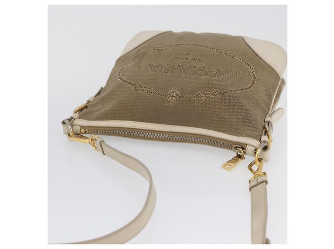 Borsa a Spalla PRADA in Tela Pelle Beige Oro Auth 174479 D'oro - vista 7