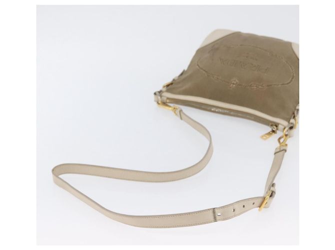 Borsa a Spalla PRADA in Tela Pelle Beige Oro Auth 174479 D'oro - vista 8
