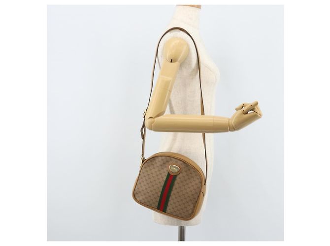 Borsa a Spalla GUCCI Micro GG Supreme Web Sherry Line PVC Beige Oro Auth ka3222 D'oro - vista 23