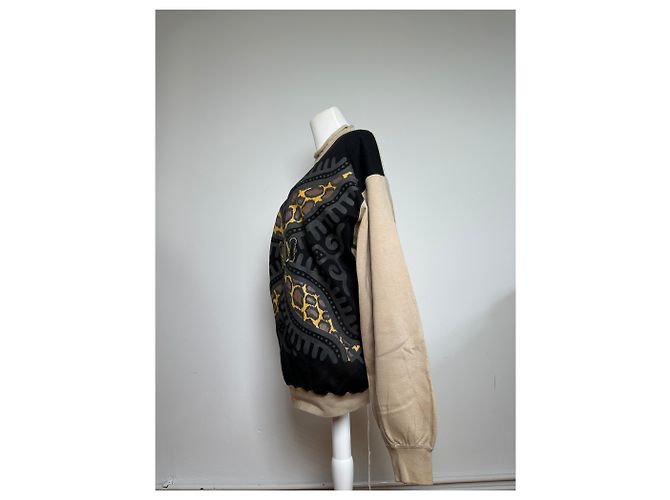 Autre Marque Pull ras du cou vintage Kansai Yamamoto beige noir abstrait M - vue 2