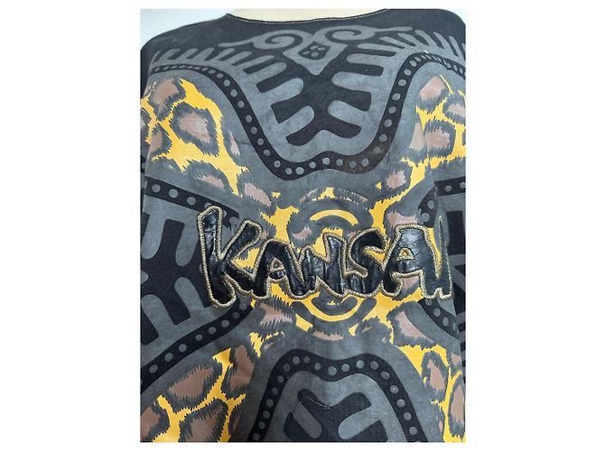 Autre Marque Pull ras du cou vintage Kansai Yamamoto beige noir abstrait M - vue 4