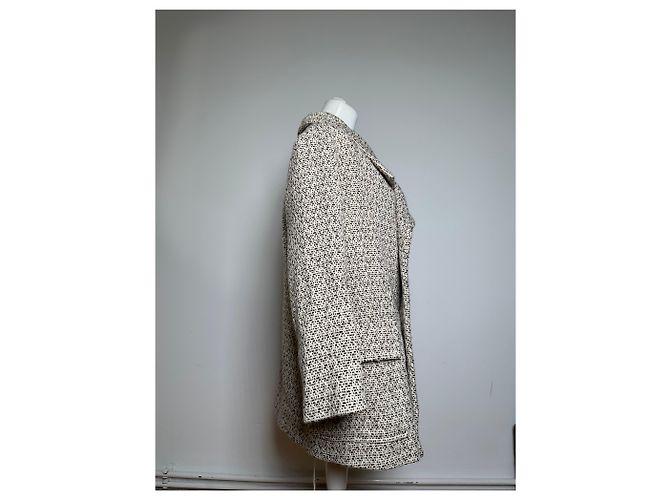 Vintage Issey Miyake Wool Coat Abstract White M Grey - view 2