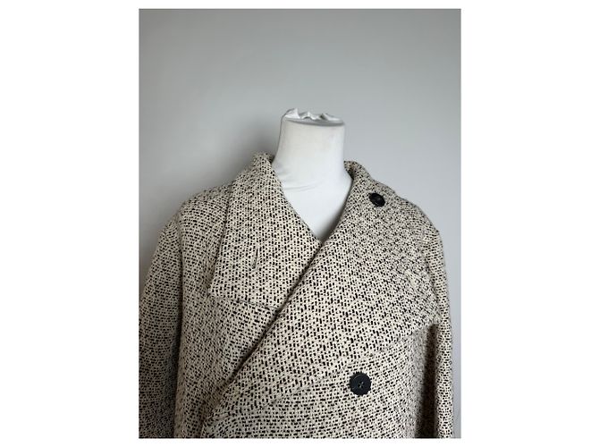 Vintage Issey Miyake Wool Coat Abstract White M Grey - view 4
