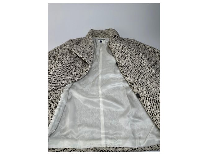 Vintage Issey Miyake Wool Coat Abstract White M Grey - view 6