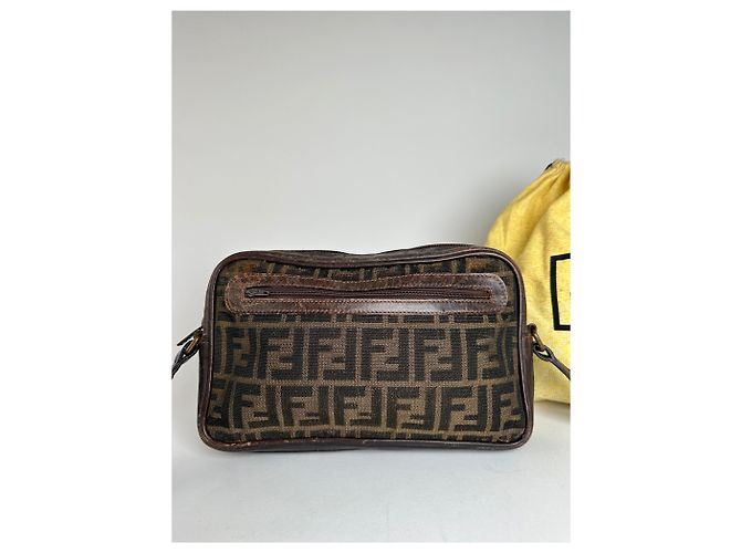 Vintage Fendi Monogramm Schultertasche Braun - Ansicht 14