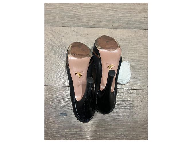 Prada Black Leather Platform Heels Size 38 - view 7