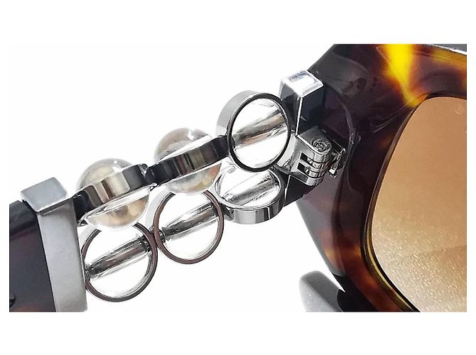 Chanel rectangular tortoiseshell sunglasses with silver bubbles - 5542-A c.714/S9 Brown - view 10