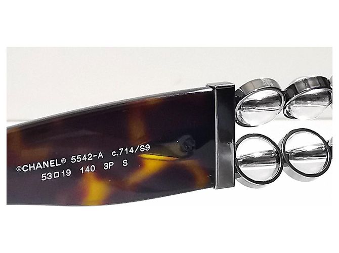 Chanel rectangular tortoiseshell sunglasses with silver bubbles - 5542-A c.714/S9 Brown - view 11