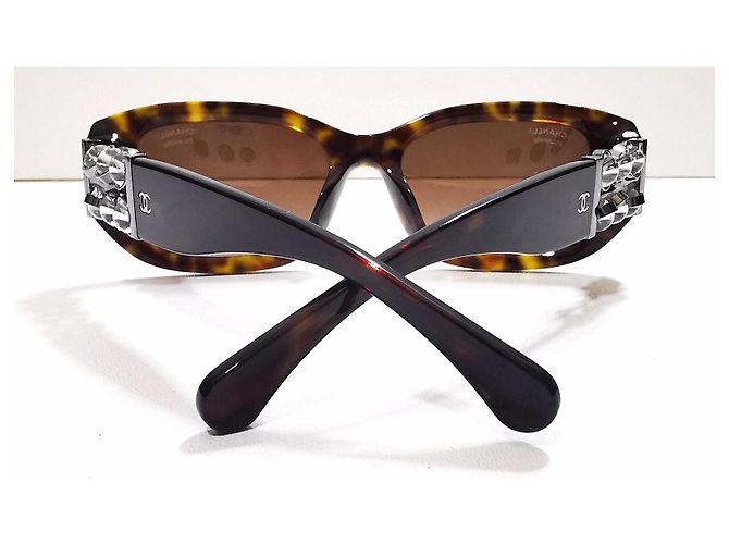 Chanel rectangular tortoiseshell sunglasses with silver bubbles - 5542-A c.714/S9 Brown - view 14