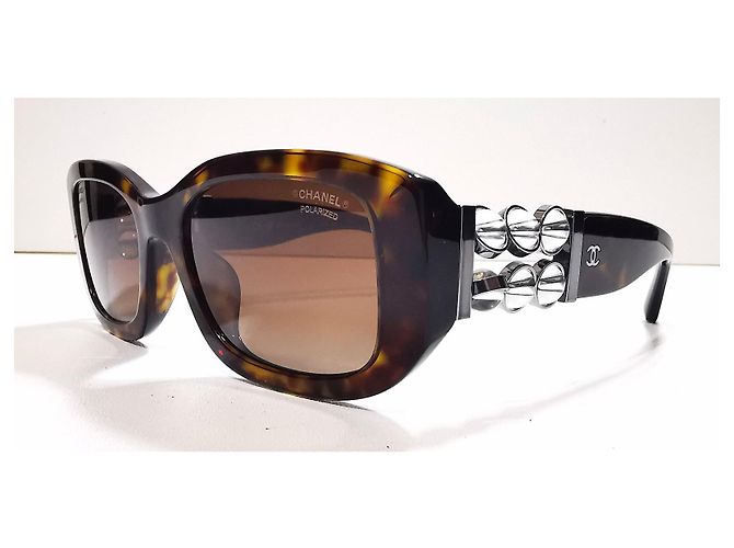 Chanel rectangular tortoiseshell sunglasses with silver bubbles - 5542-A c.714/S9 Brown - view 16