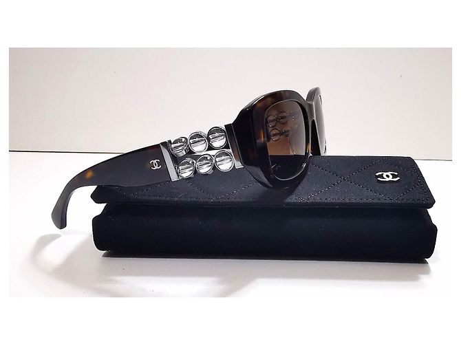 Chanel rectangular tortoiseshell sunglasses with silver bubbles - 5542-A c.714/S9 Brown - view 17
