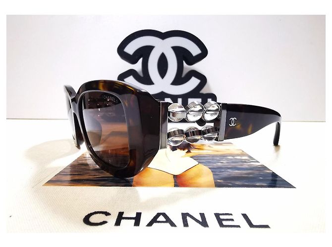 Chanel rectangular tortoiseshell sunglasses with silver bubbles - 5542-A c.714/S9 Brown - view 2