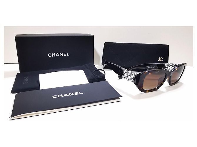 Chanel rectangular tortoiseshell sunglasses with silver bubbles - 5542-A c.714/S9 Brown - view 20