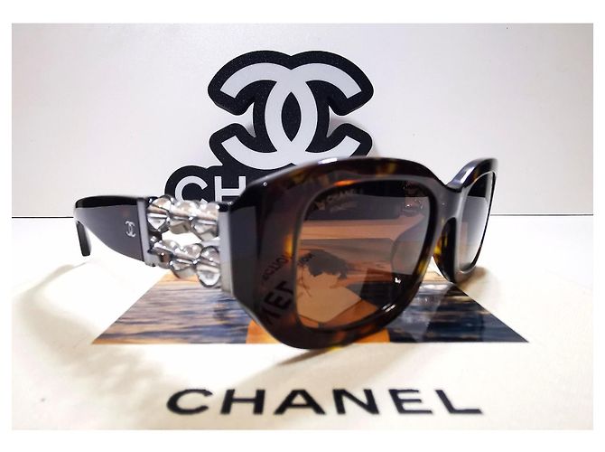 Chanel rectangular tortoiseshell sunglasses with silver bubbles - 5542-A c.714/S9 Brown - view 4