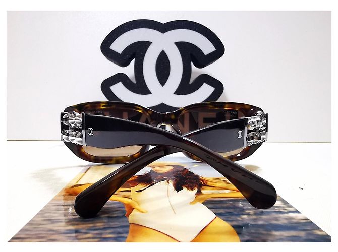 Chanel rectangular tortoiseshell sunglasses with silver bubbles - 5542-A c.714/S9 Brown - view 6